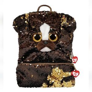 Brutus Ty Fashion Brown Sequined Glam Dog Adjustable Straps Zipper Top Backpack